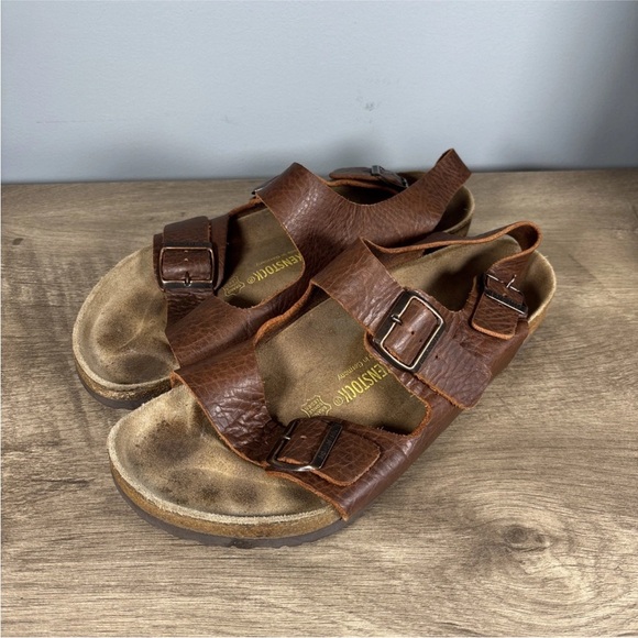 Birkenstock Milano Heel Strap Leather Sandals Brown Regular Size 45 M/12 - Picture 1 of 13